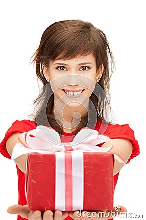 Happy teenage girl with gift box Stock Photo