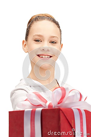 Happy teenage girl with gift box Stock Photo