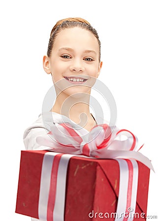 Happy teenage girl with gift box Stock Photo