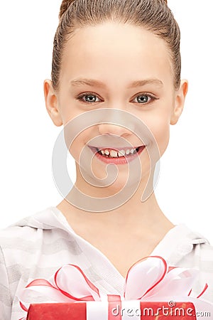 Happy teenage girl with gift box Stock Photo