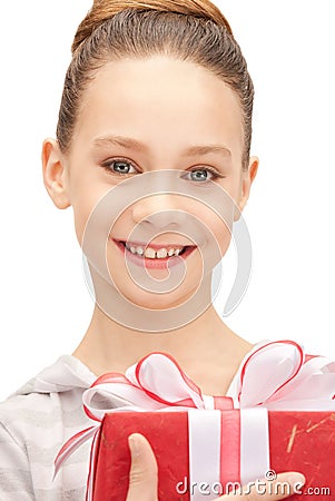 Happy teenage girl with gift box Stock Photo