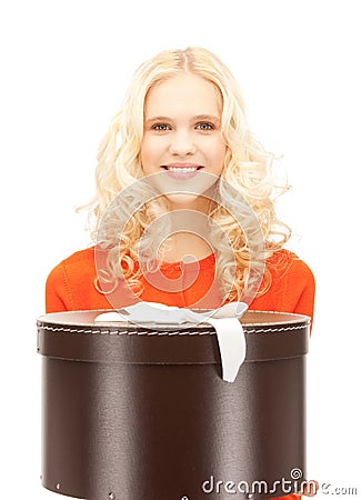 Happy teenage girl with gift box Stock Photo