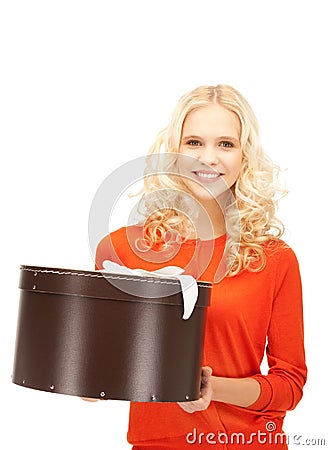 Happy teenage girl with gift box Stock Photo