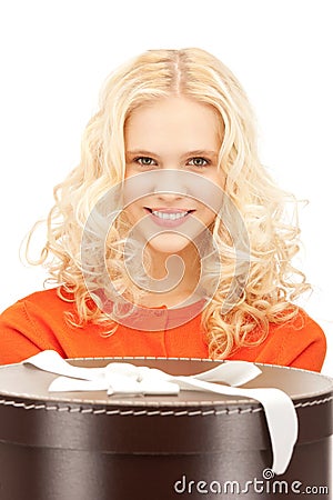 Happy teenage girl with gift box Stock Photo