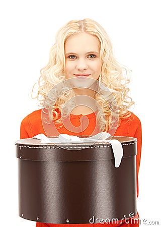 Happy teenage girl with gift box Stock Photo