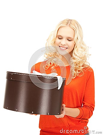 Happy teenage girl with gift box Stock Photo