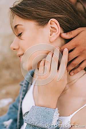 happy tender attractive girl and boyfriend Stock Photo