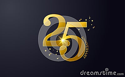 Happy 25th Anniversary Background Template. For Celebration, Invitation Card, And Greeting Card Or Wedding Anniversary. With Black Vector Illustration