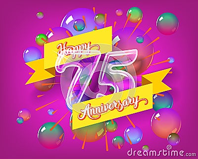 Happy 75th anniversary glass bulb numbers set Vector Illustration