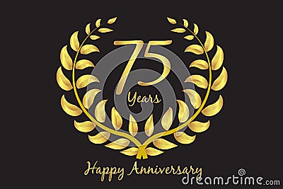 Happy 75th anniversary gold wreath laurel invitation card design vector template Vector Illustration