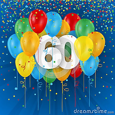 Happy 60th Birthday / Anniversary card with balloons Stock Photo