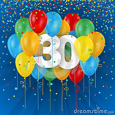 Happy 30th Birthday / Anniversary card with balloons Stock Photo