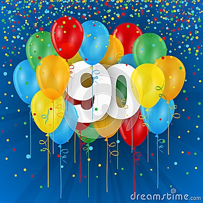 Happy 90th Birthday / Anniversary card with balloons Stock Photo