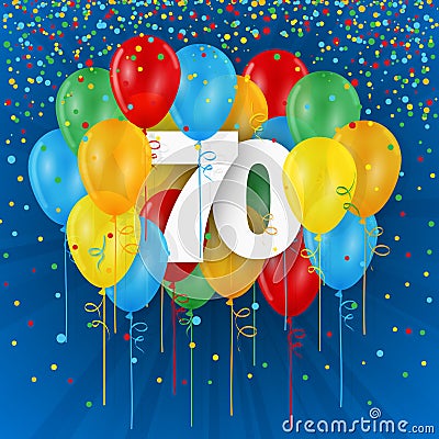 Happy 70th Birthday / Anniversary card with balloons Stock Photo