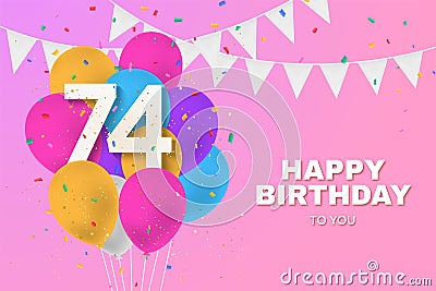 Happy 74th birthday balloons greeting card background. Stock Photo