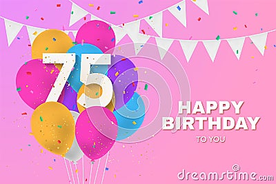 Happy 75th birthday balloons greeting card background. Stock Photo