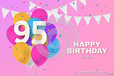 Happy 95th birthday balloons greeting card background. Stock Photo