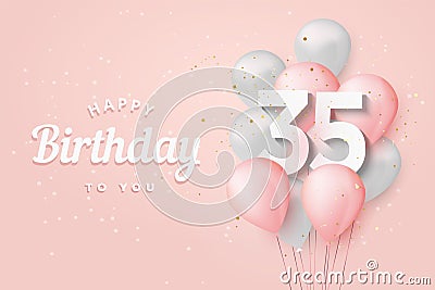 Happy 35th birthday balloons greeting card background. Vector Illustration