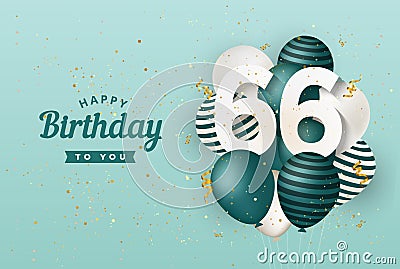 Happy 66th birthday with green balloons greeting card background. Vector Illustration