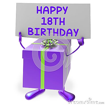 Happy 18th Birthday Sign and Gift Show Eighteenth Stock Photo