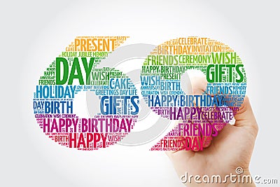 Happy 69th birthday word cloud with marker, collage concept Stock Photo