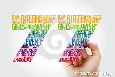 Happy 77th birthday word cloud with marker, collage concept Stock Photo