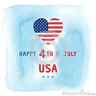 Happy 4th of July on blue watercolor background Stock Photo