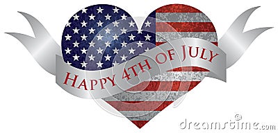 Happy 4th of July Heart with Scroll Vector Illustration