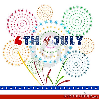 Happy 4th July independence day with fireworks bacground Vector Illustration