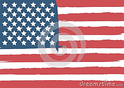 Happy 4th of July USA Independence Day greeting card with waving american national flag and hand lettering text design. Vector Cartoon Illustration