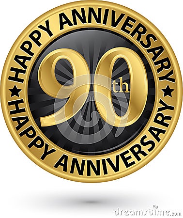 Happy 90th years anniversary gold label, vector Vector Illustration