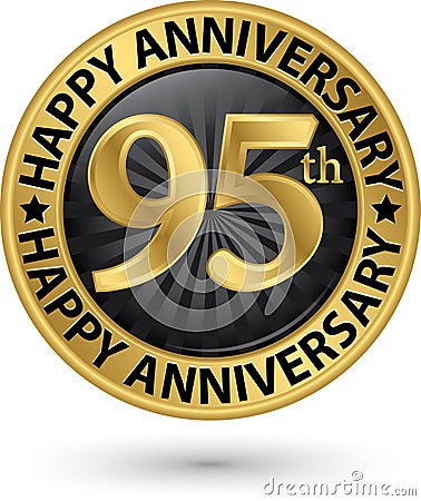 Happy 95th years anniversary gold label, vector illustration Vector Illustration