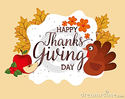 Happy thanks giving card with turkey Vector Illustration