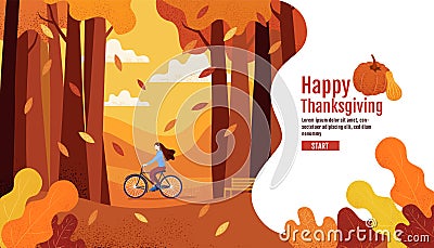 Happy Thanksgiving, Autumn, Banner Design Template, vector illustration, Drawing, Cartoon, Landscape Painting Style Vector Illustration