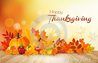 Happy Thanksgiving background with autumn vegetables Vector Illustration