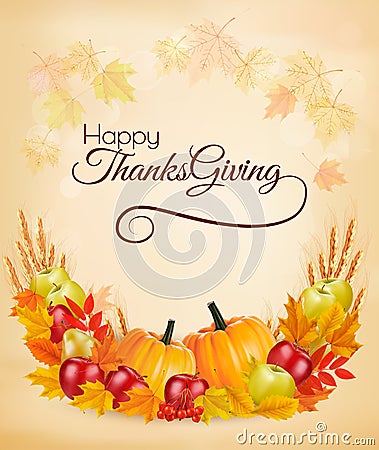 Happy Thanksgiving background with colorful autumn leaves Vector Illustration