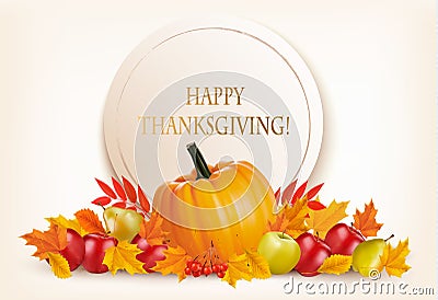 Happy Thanksgiving background with colorful autumn leaves Vector Illustration