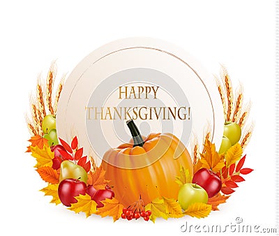 Happy Thanksgiving background with colorful autumn leaves Vector Illustration
