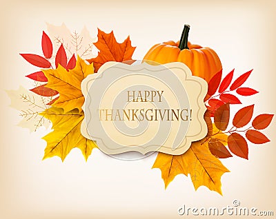 Happy Thanksgiving background with colorful autumn leaves Vector Illustration