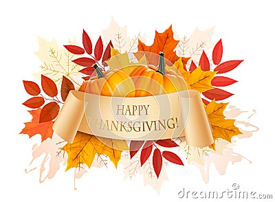 Happy Thanksgiving background with colorful autumn leaves Vector Illustration