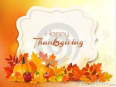 Happy Thanksgiving background with colorful leaves. Vector Illustration