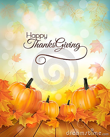 Happy Thanksgiving banner with autumn vegetables. Vector Illustration