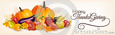 Happy Thanksgiving banner with autumn vegetables. Vector Illustration