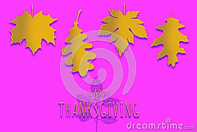 Happy Thanksgiving. Beautiful yellow leaves on a purple background Stock Photo