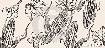 Happy Thanksgiving card line art Vector. Corn autumn harvest illustrations Cartoon Illustration