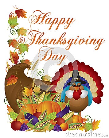 Happy Thanksgiving Day Cornucopia Turkey Illustrat Vector Illustration