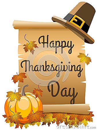 Happy thanksgiving day scroll parchment isolated Vector Illustration