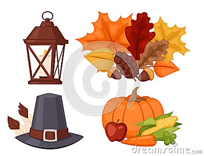 Happy thanksgiving day design holiday objects fresh food harvest autumn season vector illustration Vector Illustration