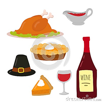 Happy thanksgiving day symbols design holiday objects fresh food harvest autumn season vector illustration Vector Illustration