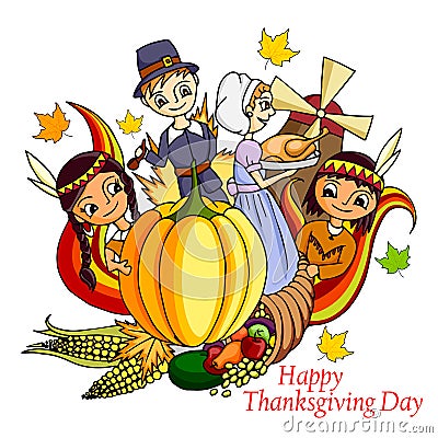 Happy Thanksgiving doodle drawing background Vector Illustration